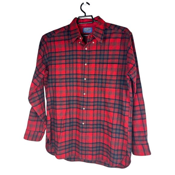 Pendleton Matheson Tartan Flannel Button Down Shirt Wool USA Red Plaid Large - Picture 8 of 10